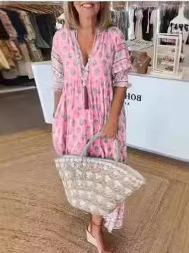 Dame Maxikjole med floralprint og stilfulde knapdetaljer Stilla