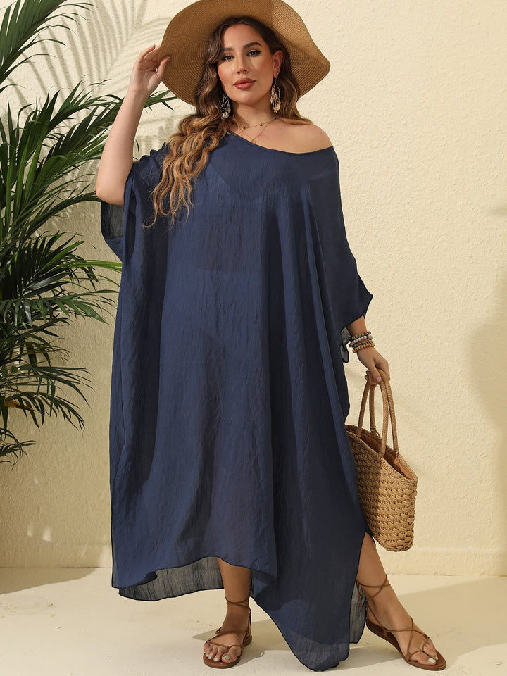 Dame sommerkjole i afslappet kaftan-stil med åben skulderparti Stilla