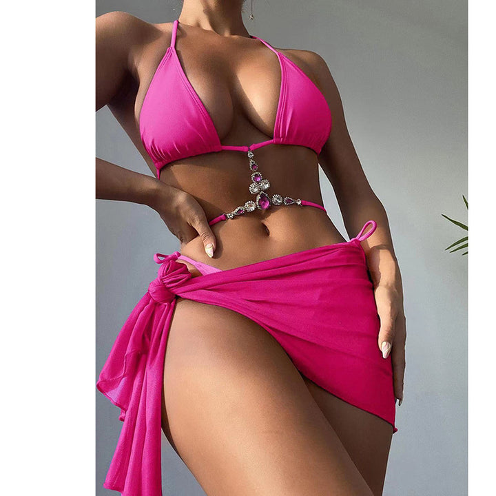 Dame Triangel-Bikini med glamourøse smykkedetaljer og asymmetrisk nederdel Stilla
