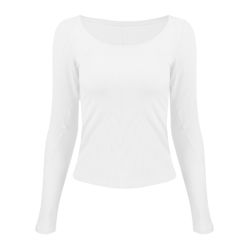 Dame Langærmet Rib-T-shirt med bredt U-halsudskæring og tætsiddende snit Stilla
