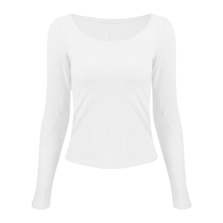 Dame Langærmet Rib-T-shirt med bredt U-halsudskæring og tætsiddende snit Stilla