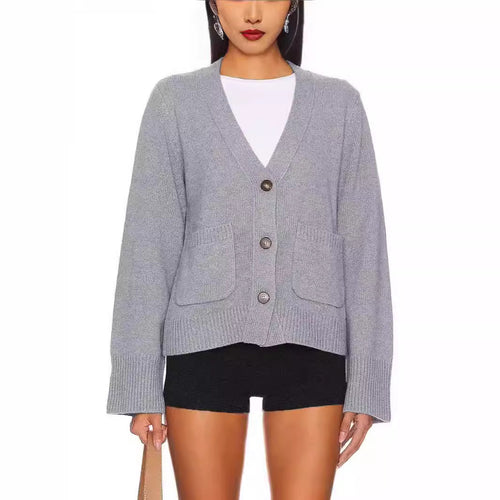 Femme Cozy V-Udskæring Knap-Op Strik Cardigan Stilla