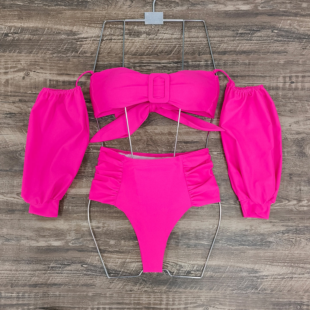 Dame Bikini-sæt med smart bandeau-top og voluminøse puffærmer Stilla