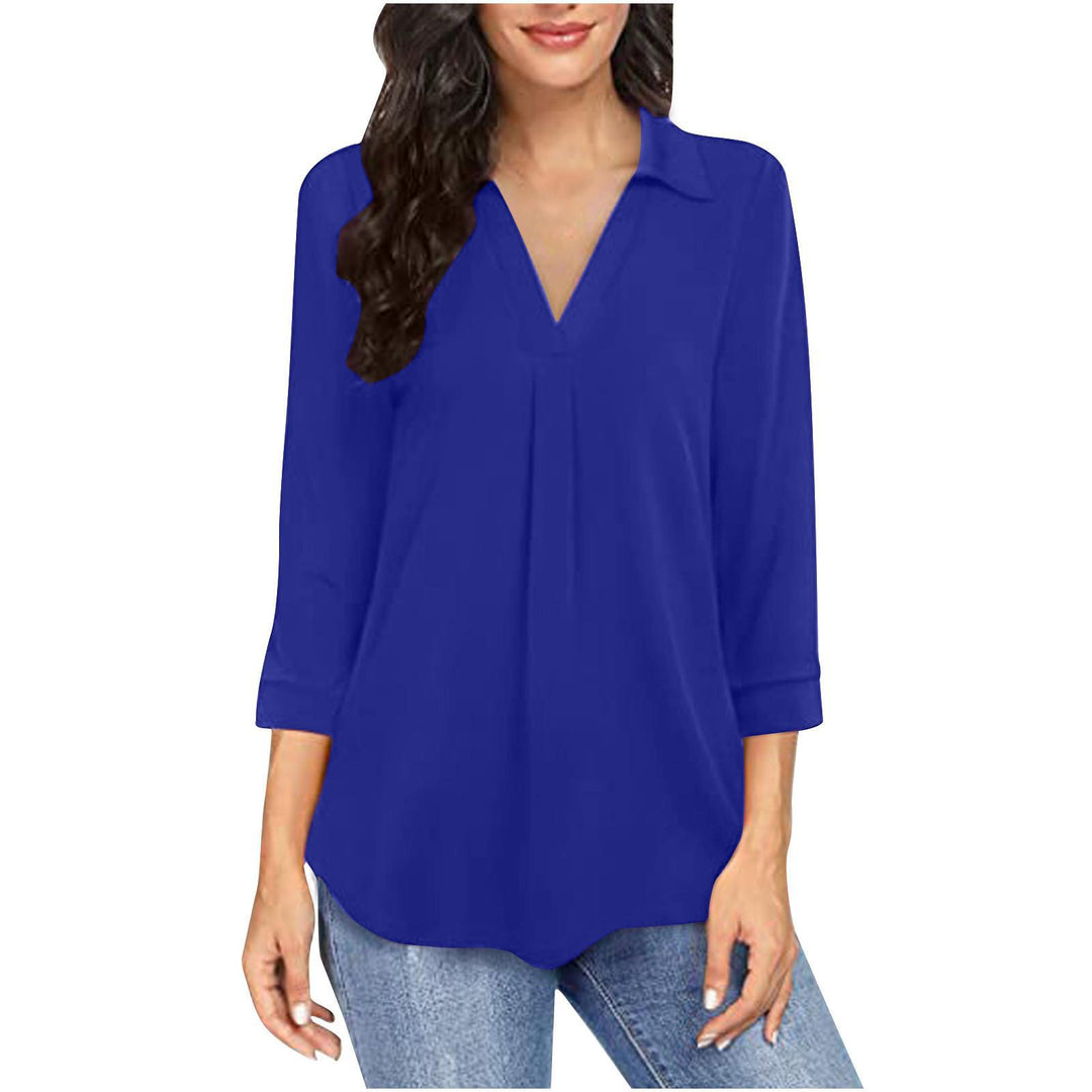 Dame elegant bluse med V-udskæring og plissering Stilla