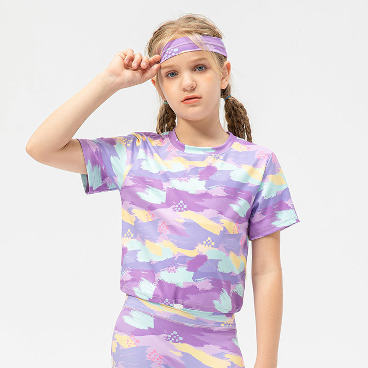 Pige Sport Crop-Top med luftig pasform og stilfuldt Tie-Dye-design Stilla