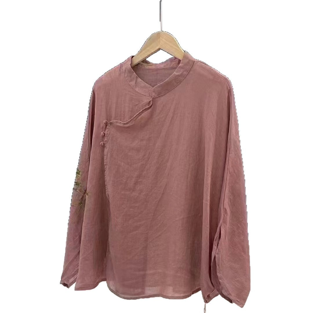 Femme Letvægts Button-Up Top med Mandarin-krave Stilla