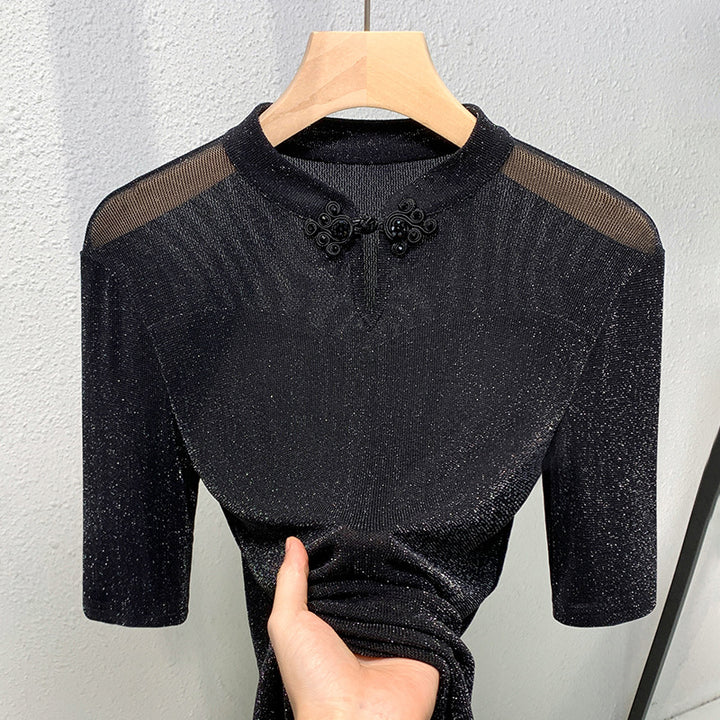 Dame kortærmet shirt med elegant blonde og glamorøs glimmertekstur Stilla