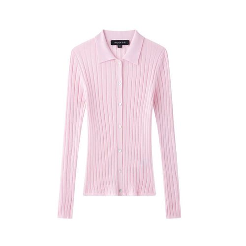 Femme Ribstrik Knap-Op Cardigan Stilla