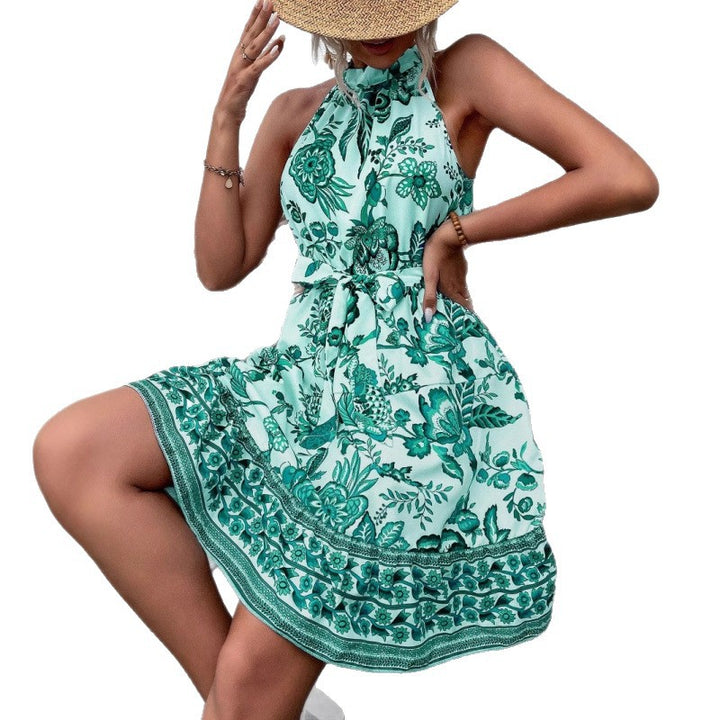 Dame Floral Print Halter Kjole Stilla