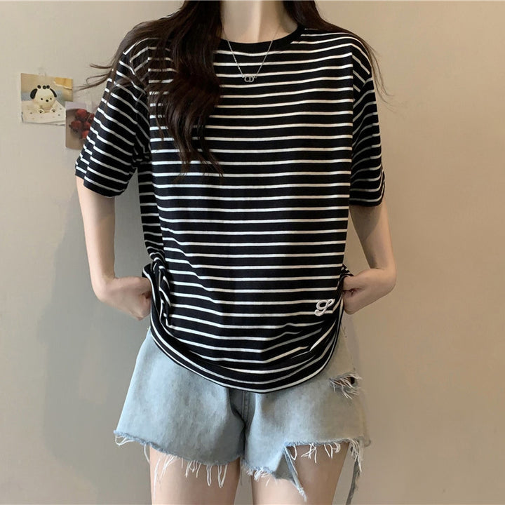 Femme Stribet Løs Komfort T-shirt Stilla