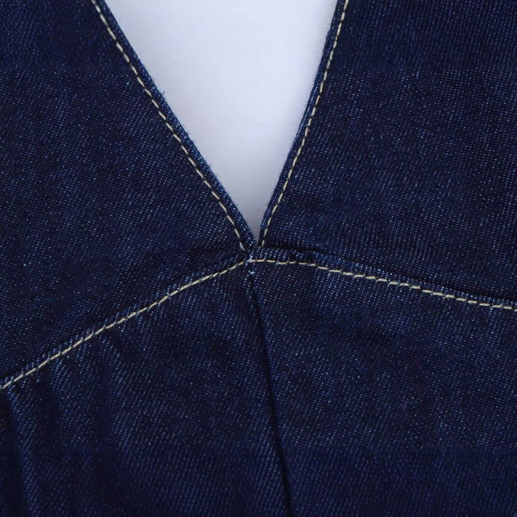 Femme Halterneck Denim Flared Dress Stilla