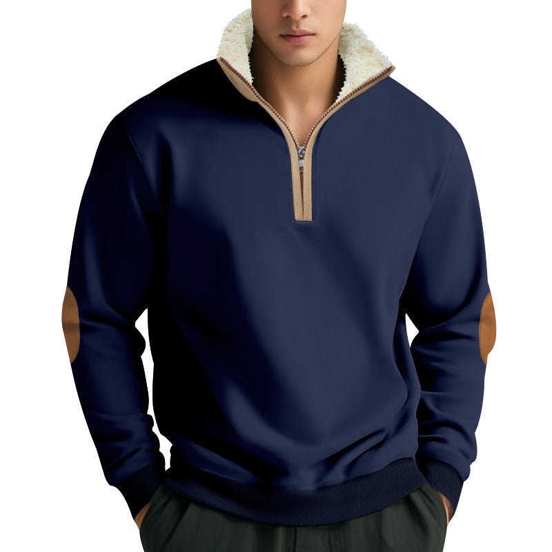 Herre fleece-pullover med stående krave og praktiske albuepatches Stilla