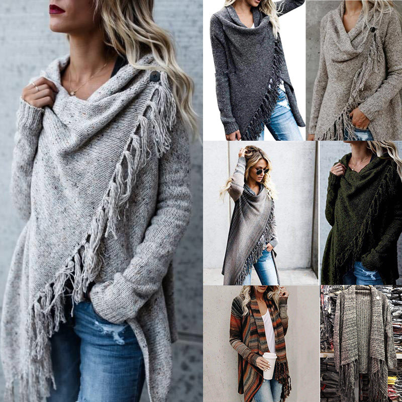 Kvindernes hyggelige poncho med frynser Stilla