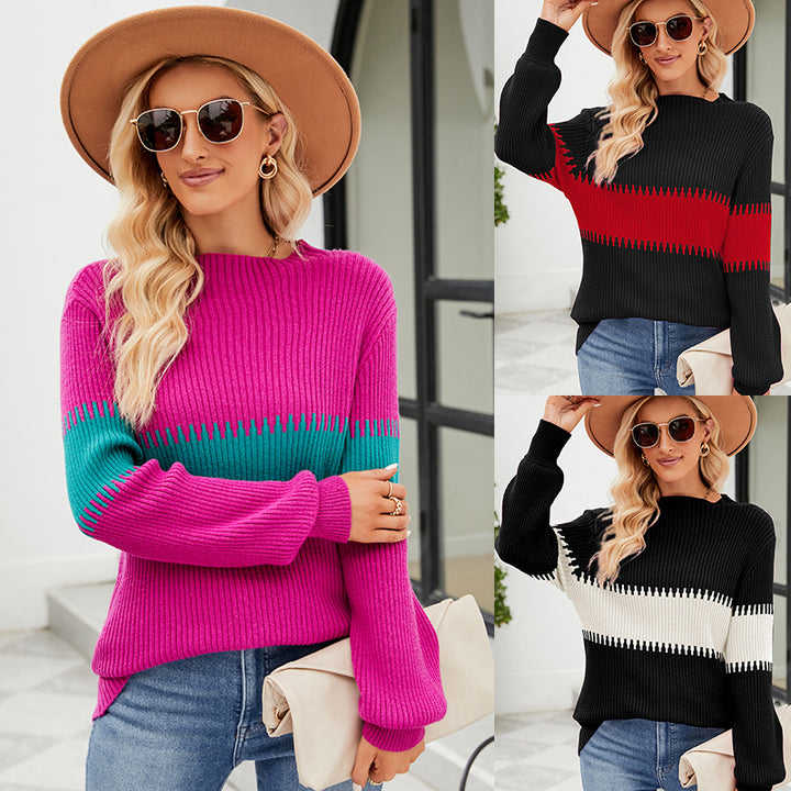 Dame strikpullover med moderne farveblok-design Stilla
