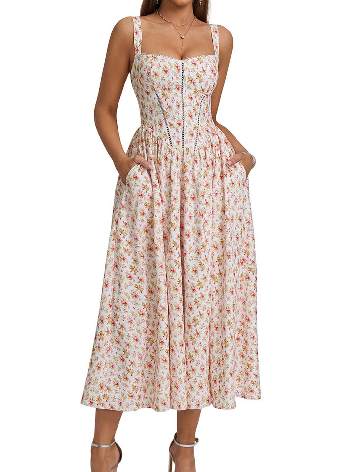 Dame Midi-kjole med foret bustier-snit og praktiske lommer Stilla