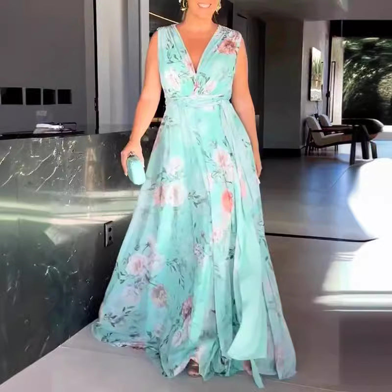 Dame maxikjole med flydende chiffon og romantisk blomsterprint Stilla