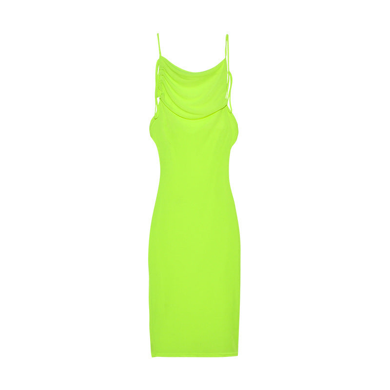 Dame Sleek Rynkning Slip Kjole med justerbare stropper Stilla