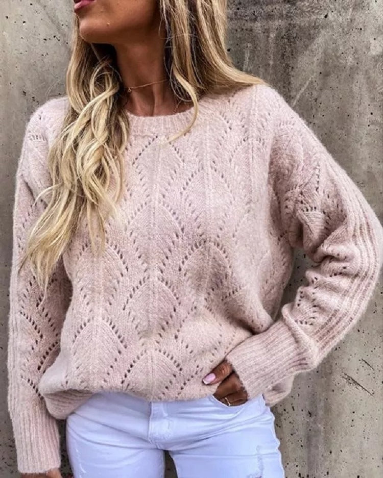 Dame elegant strikpullover med filigranmønster Stilla
