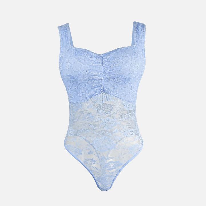 Dame spids-bodysuit med floral design og konturerende snit Stilla