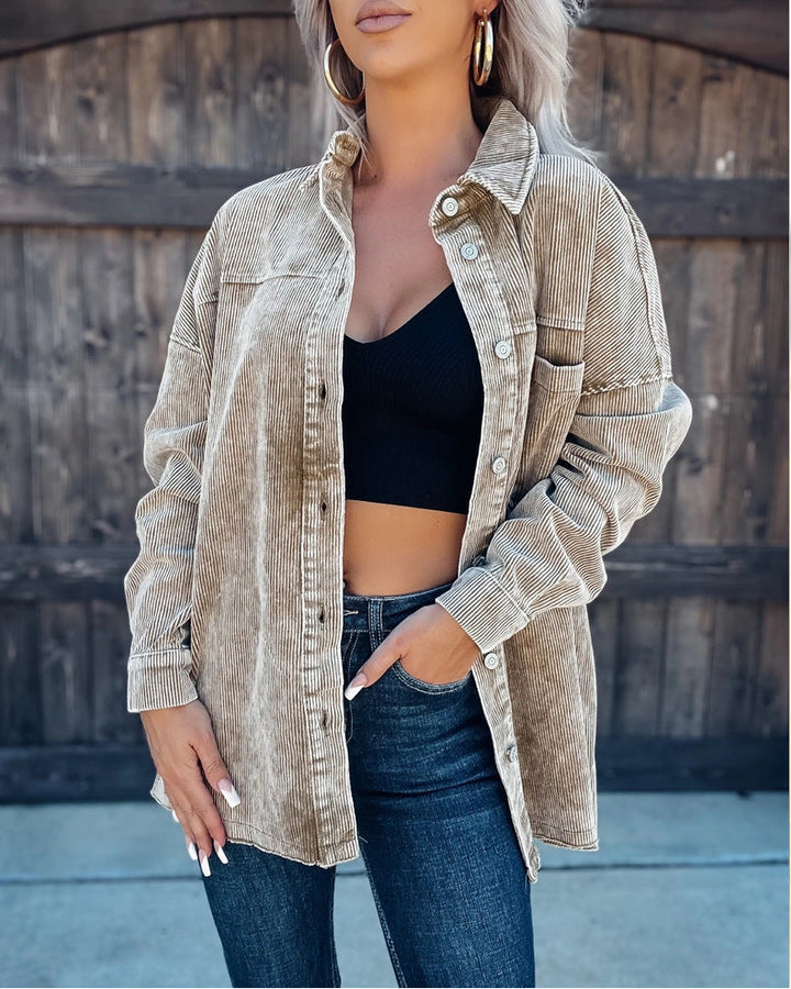 Stilla | Button Down Langærmet Curdoroy Shacket Top