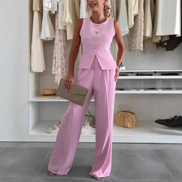 Dame Elegant To-delt Sæt med figursyet Blazer og bredskårne Bukser Stilla
