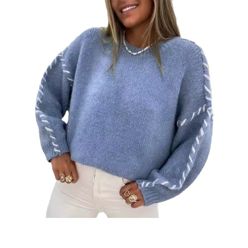 Kvinders strikkede sweater med dekorative sømdetaljer Stilla