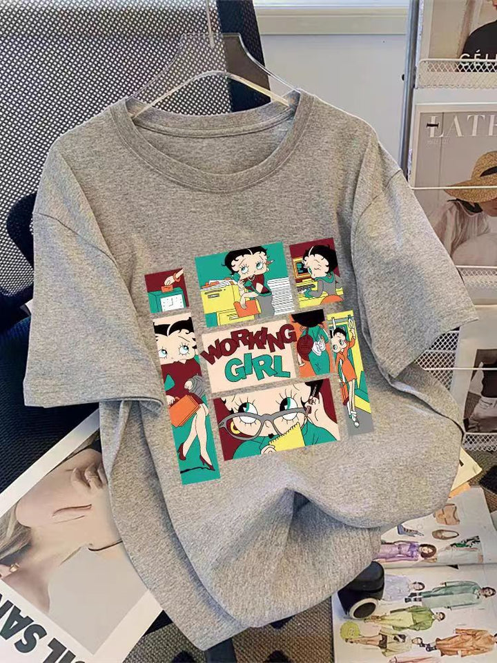 Dame T-shirt med kreativt comic-design Stilla