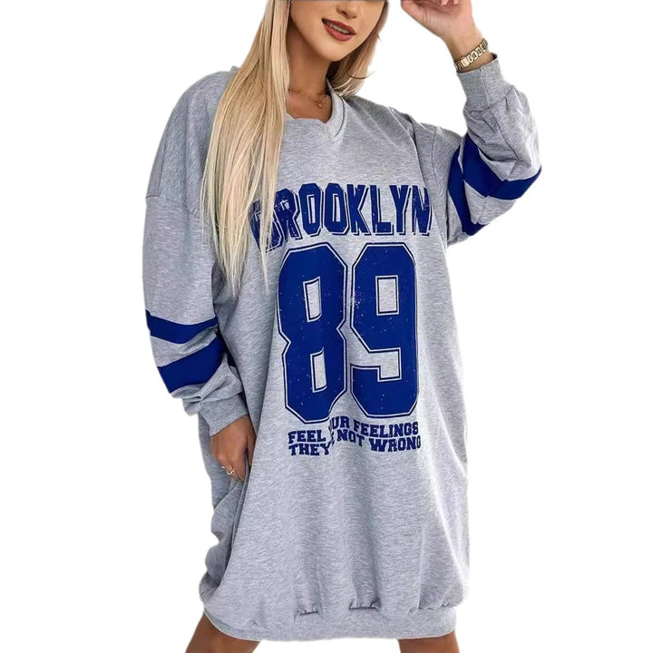 Femme Overstørrelse Grafik Pullover Kjole Stilla
