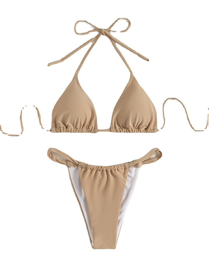 Dame Triangel-Bikini-sæt med højt skåret trusser og justerbare stropper Skovae