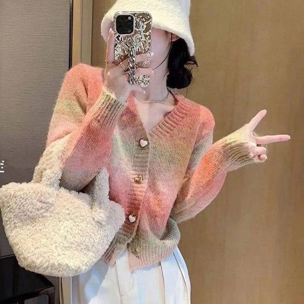 Kvinders cardigan med gradient og hjerteformede knapper Stilla