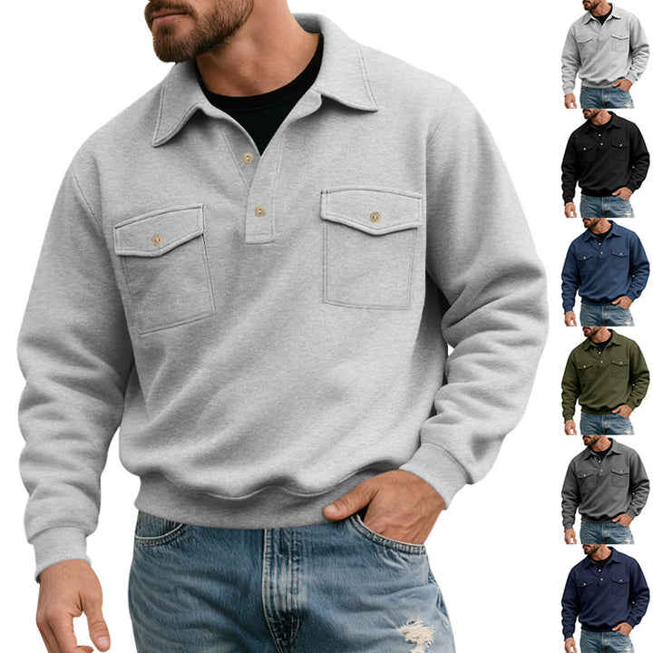 Herren nan Polokrave Sweatshirt med påsyede brystlommer og ribbede manchetter Skovae