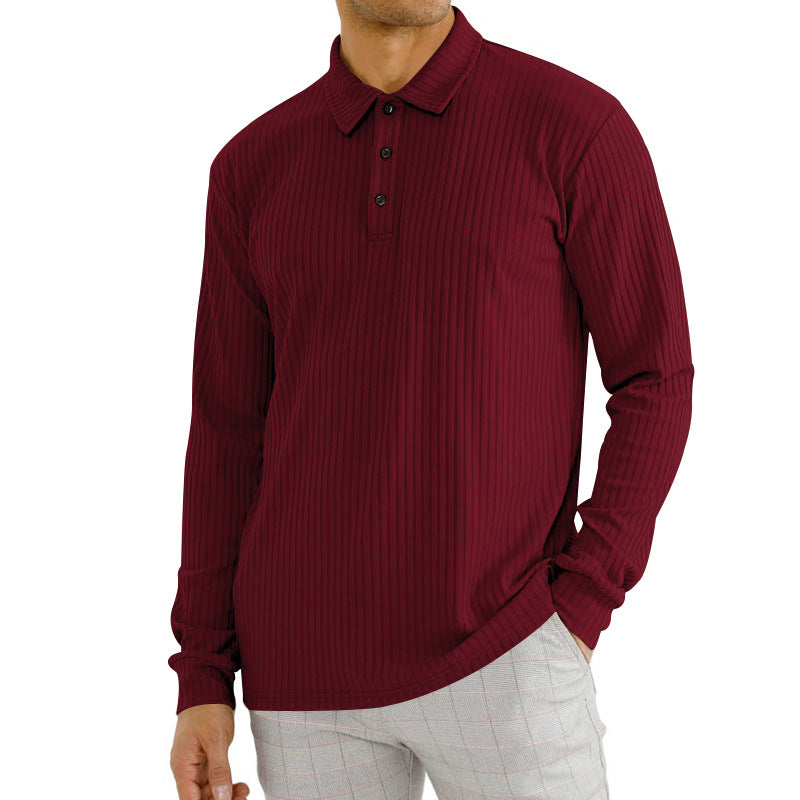 Herrer langærmet polo skjorte med struktureret ribmønster og elegante knopdetaljer Stilla