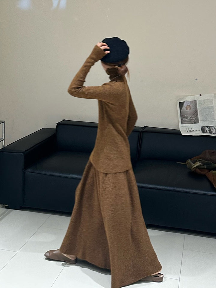 Femme Elegant Ribbet Strik-Maxi-Kjole Stilla