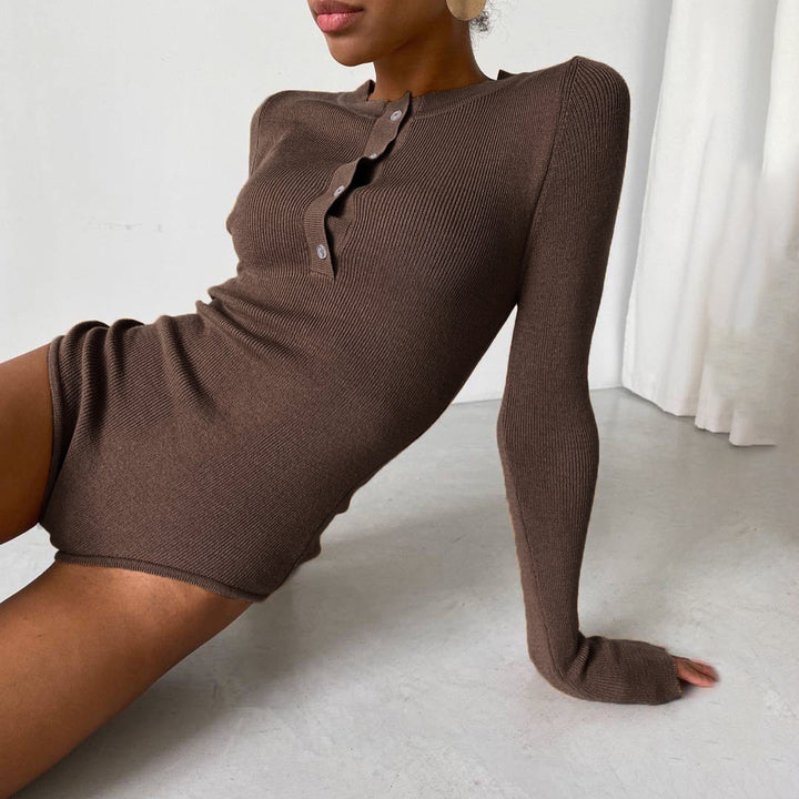 Dame Langærmet bodystocking med knapliste Skovae