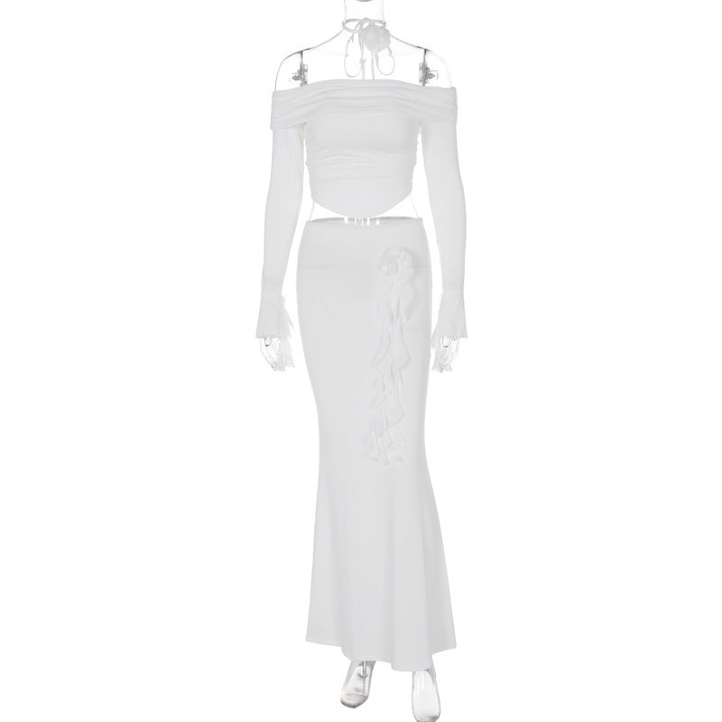 Dame Elegant Maxikjole med skulderfri design og romantiske flæsedetaljer Stilla