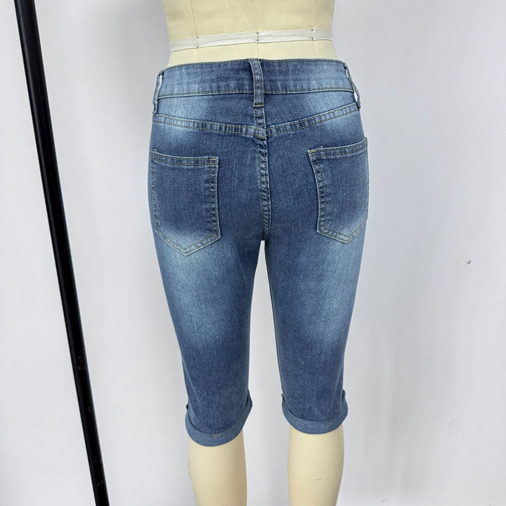 Dame Modeødelagte Denim-Shorts med Høj Talje og Revne Detaljer Skovae