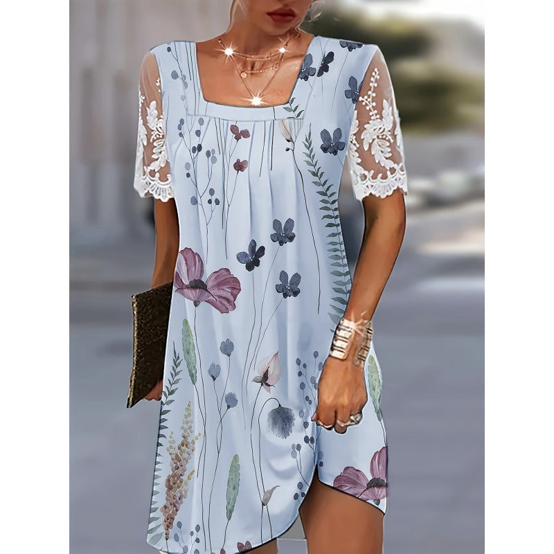 Dame Floral Broderet Mini Kjole Stilla