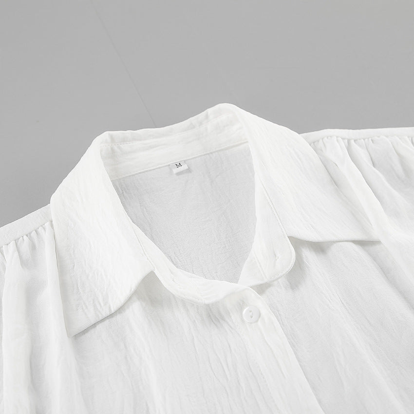 Dame Oversized Bluse med voluminøse ærmer og pænt binde bælte Stilla