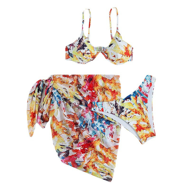 Dame mode bikini-sæt med floral tørklæde Skovae
