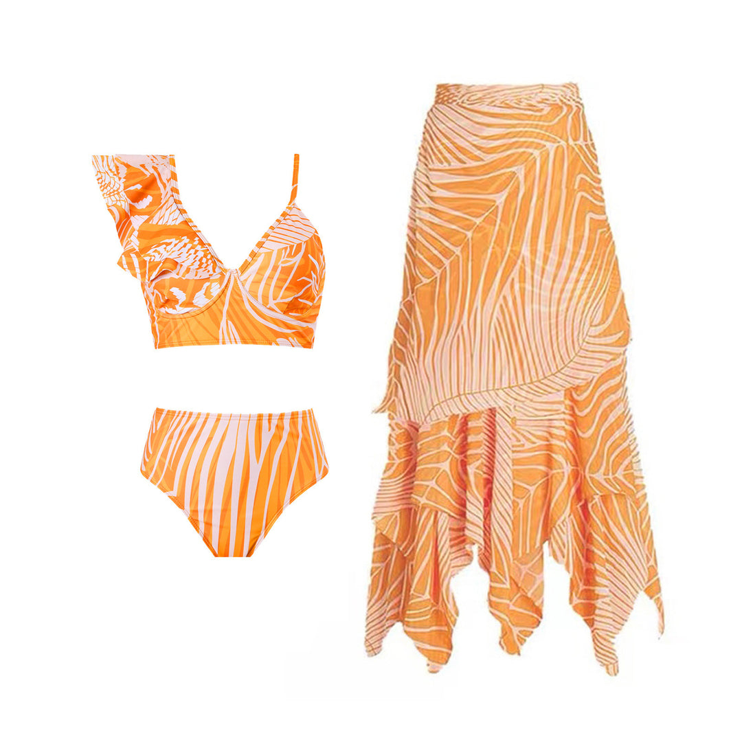 Dame bikini-sæt med asymmetrisk top og elegant indpakningsskørt Stilla