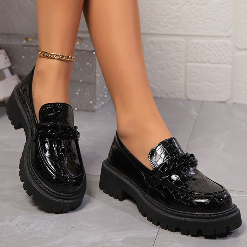 Dame Mode Loafers i elegant Krokodille-look med stabil profilsål Stilla