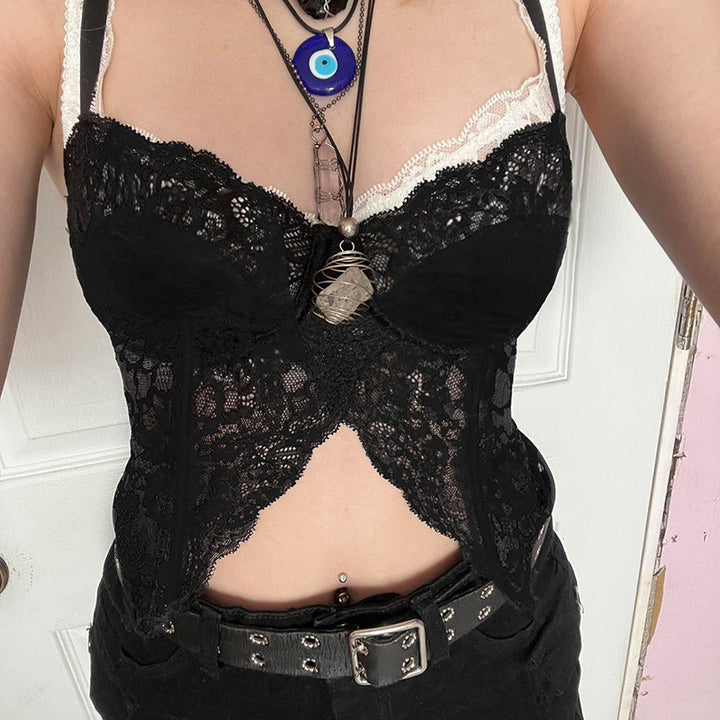 Dame spids-bustier med blomstret design og justerbare stropper Skovae