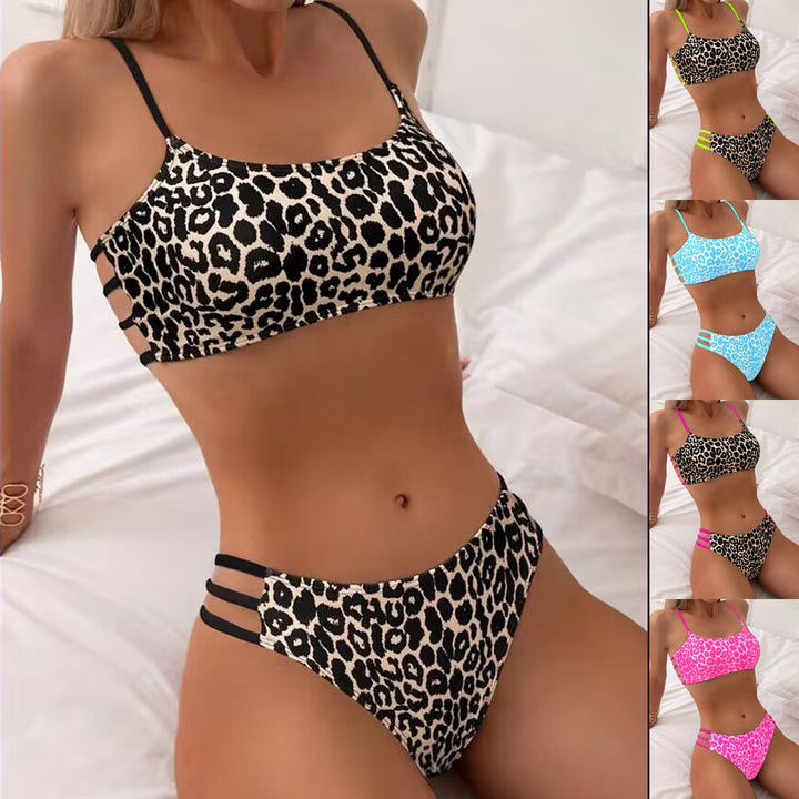 Dame triangel-bikini med spændende leopardmønster og sporty detaljer Skovae