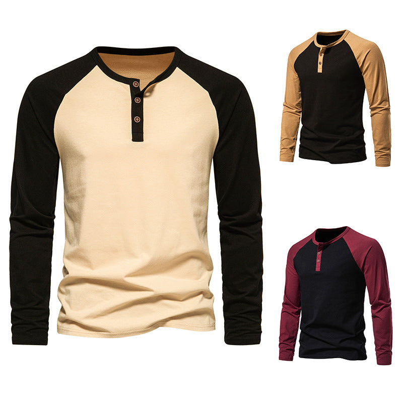 Herrer Stilfuld Kontrast Henley Langærmet T-shirt Stilla