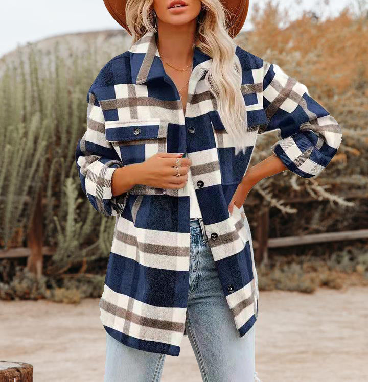 Dame Ruteret Overshirt i blød Flannel med påsyede Lommer Stiila