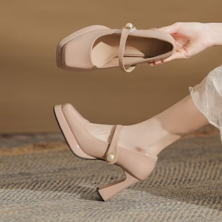 Damer Chunky Heel Mary Jane Pumps med perlemorsfarvet rem Stilla