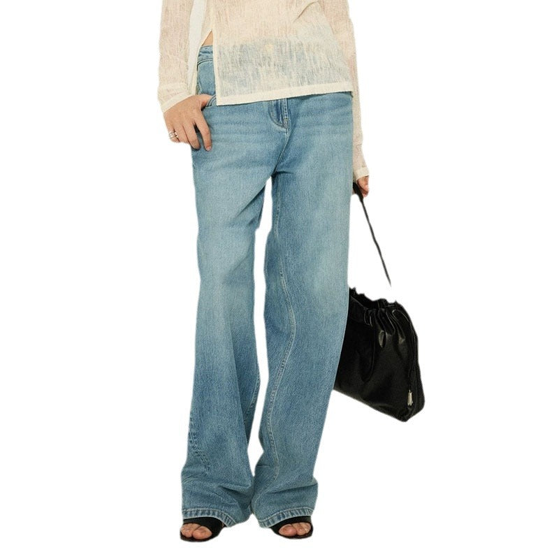 Dame brede High-Waist jeans i afslappet snit og åndbart denimstof Stilla