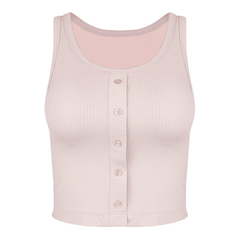 Dame komfortabel Rib-Crop-Top med knapliste og åndbare indsatser Stilla
