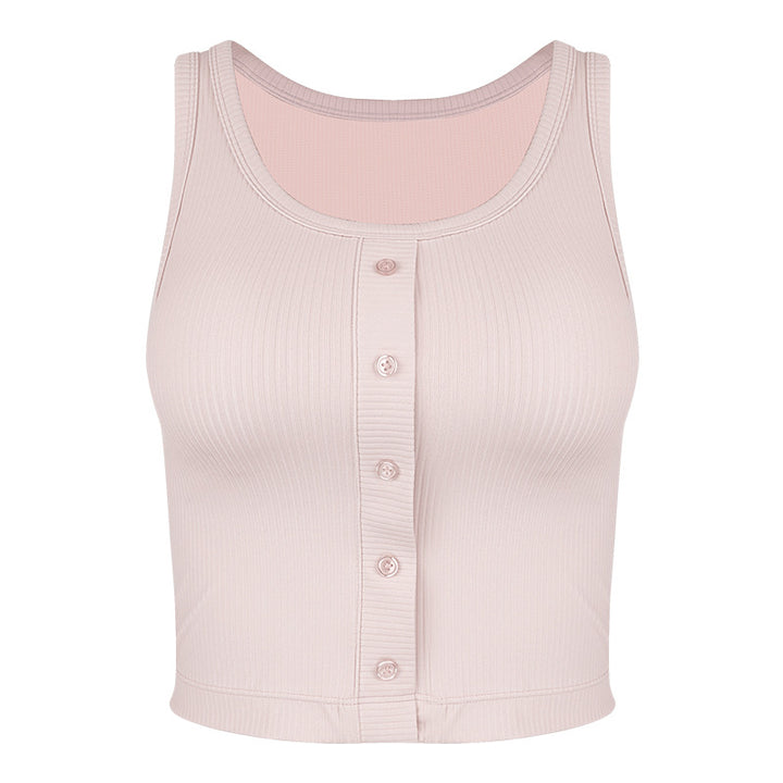 Dame komfortabel Rib-Crop-Top med knapliste og åndbare indsatser Stilla