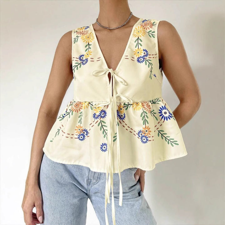 Dame bluse top med blomster mønster Stilla